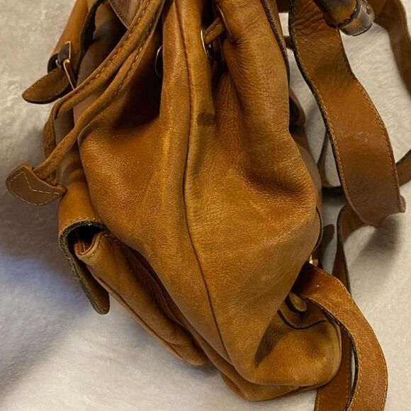 Authentic Gucci Brown Leather Bamboo Accent Mini Backpack / Large Purse *FLAWS* - Picture 7 of 12